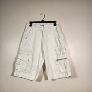 PLUGG Cargo Shorts Mens 30 (Tagged 29) White Ripstop Y2k Baggy Skater Summer
